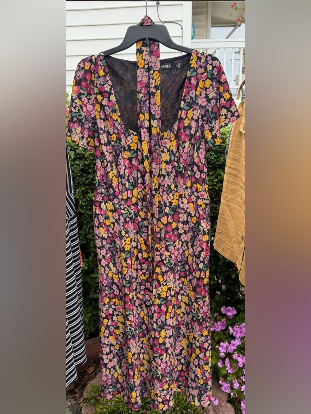 Ralph Lauren Black Floral Dress with Pink & Yellow Blooms